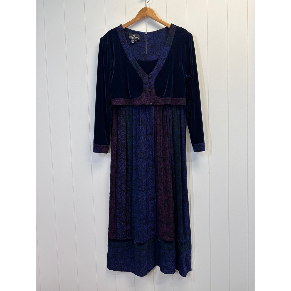 Vintage Carole Little 90s Whimsigoth Velvet Crinkle Maxi Dress Size 14 Regency